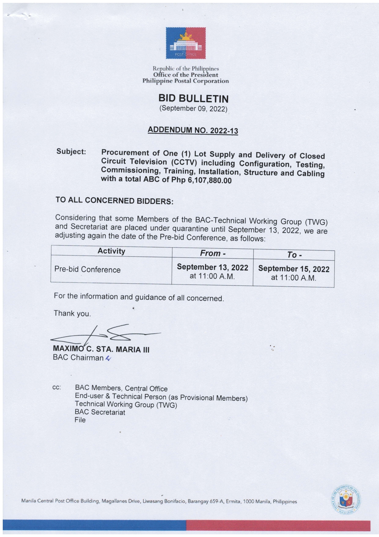 Bid Bulletin (Addendum No. 202213) PHLPost