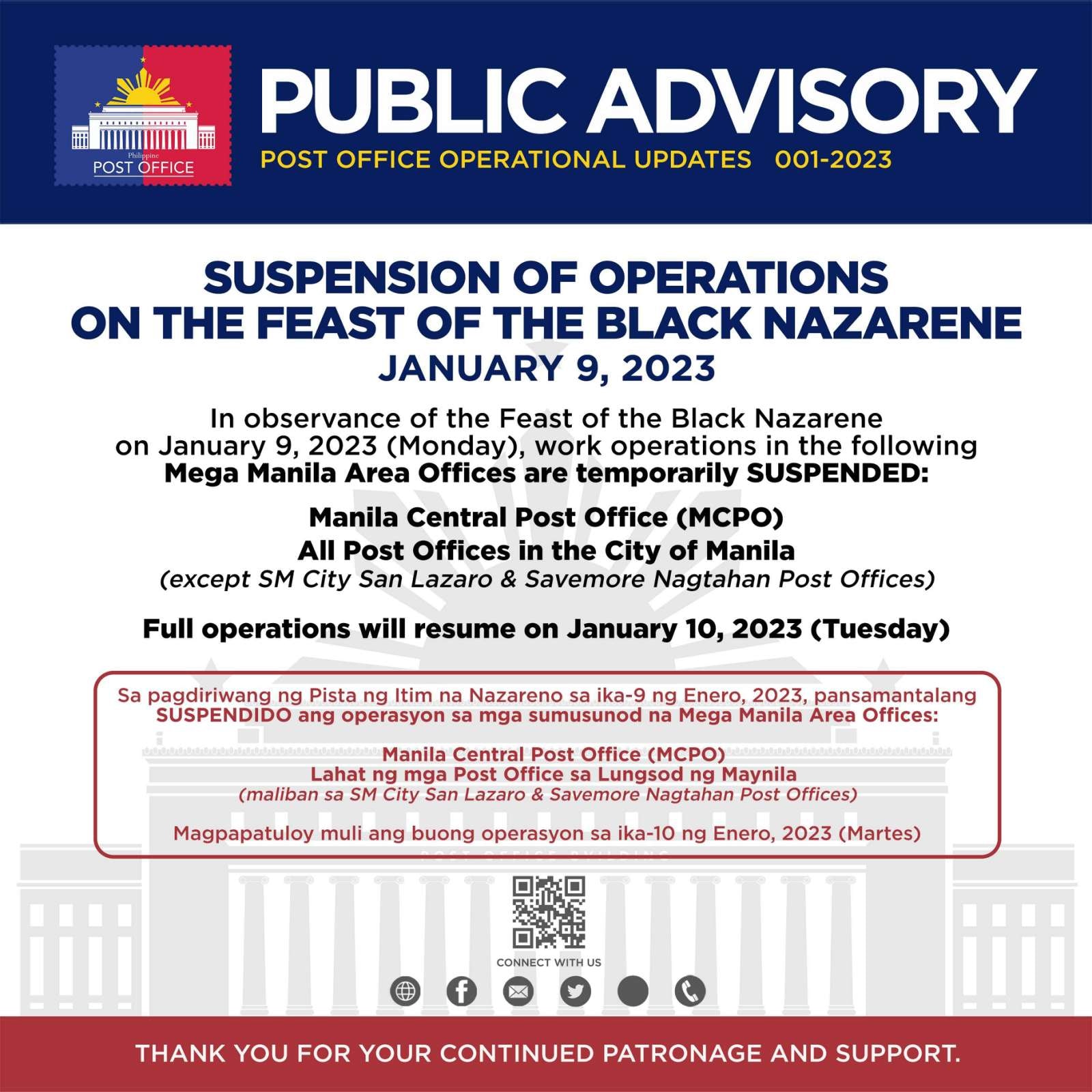 Suspension of Operations on the feast of Black Nazarene