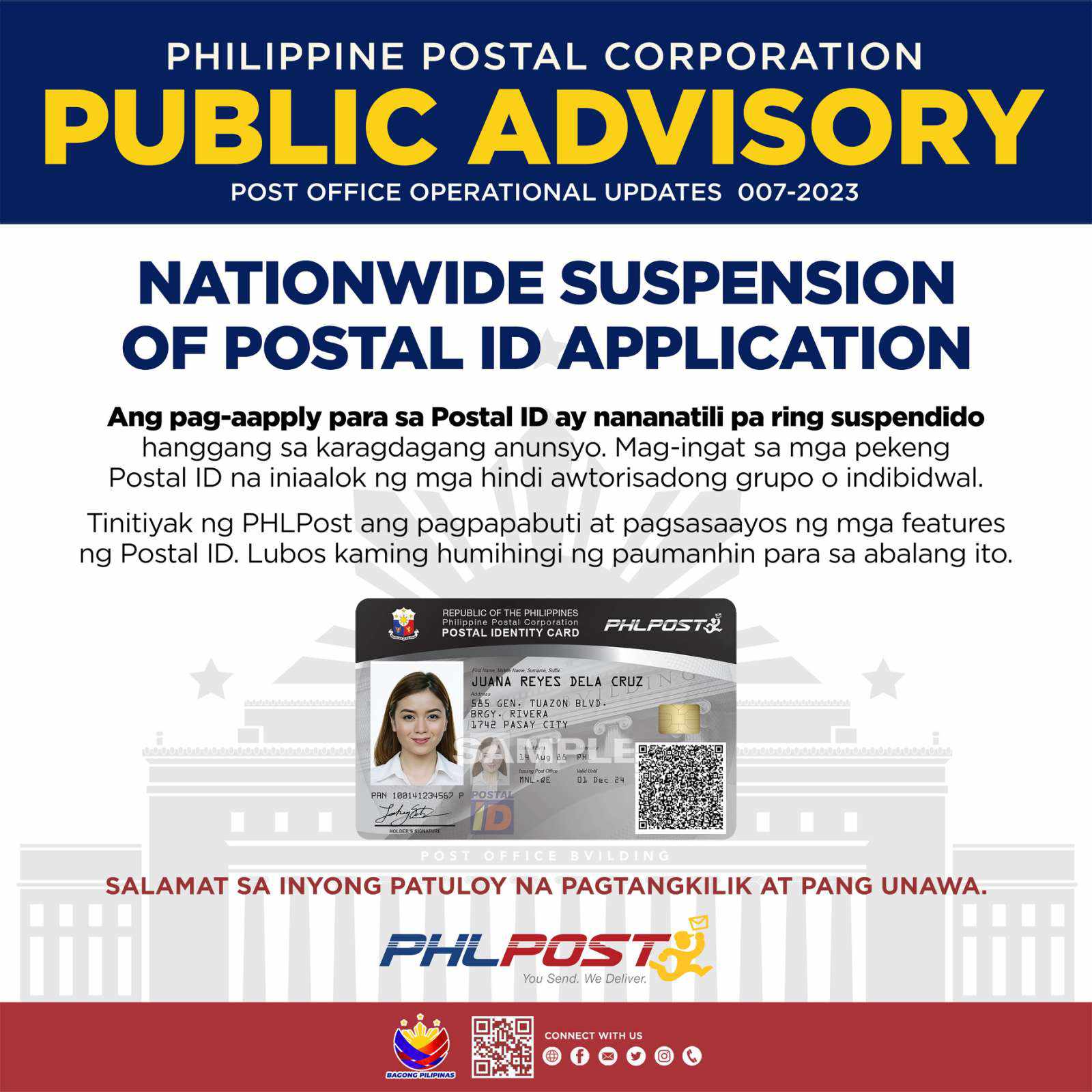 Nationwide Suspension of Postal ID Application