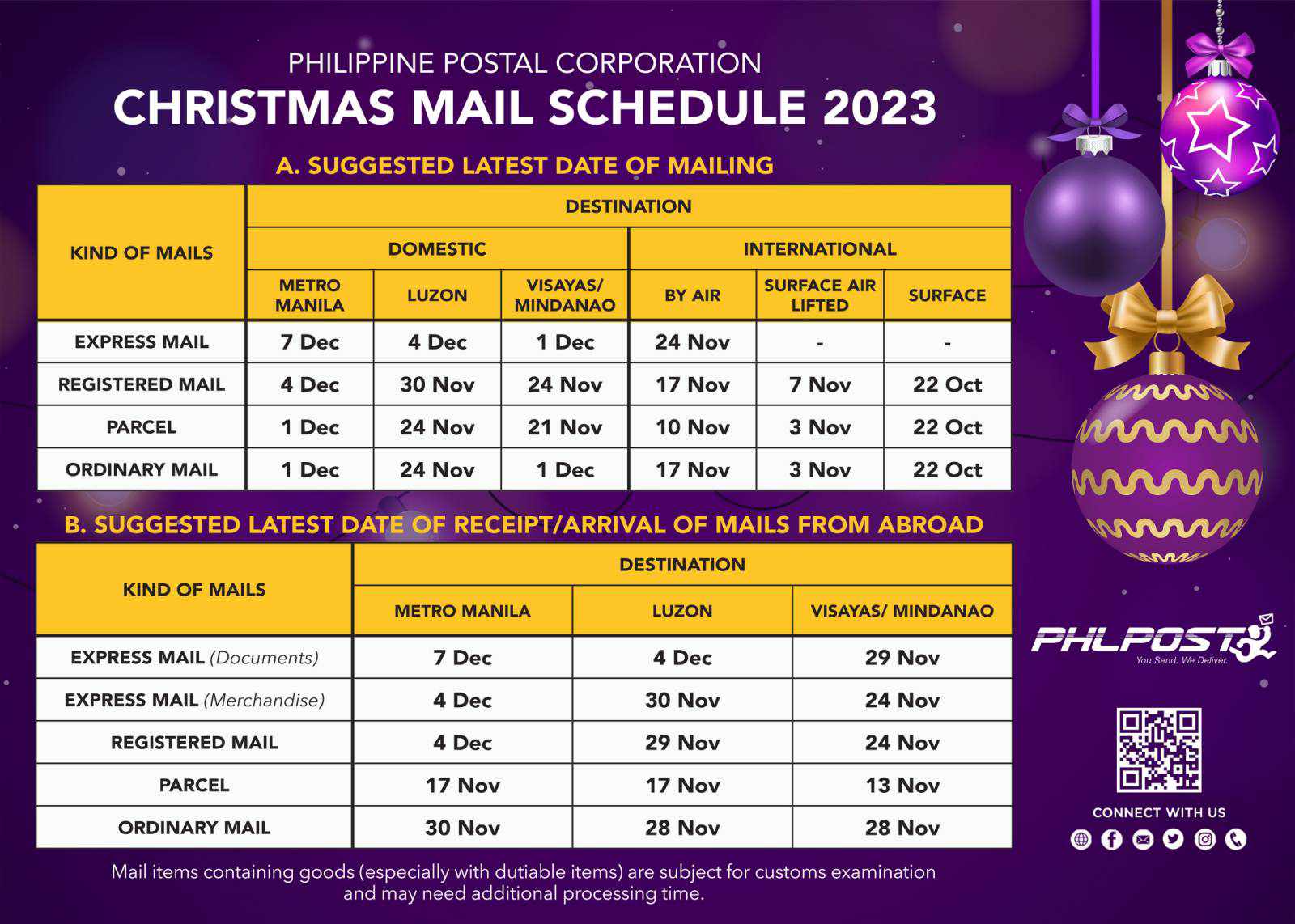 Christmas Mail Schedule 2023